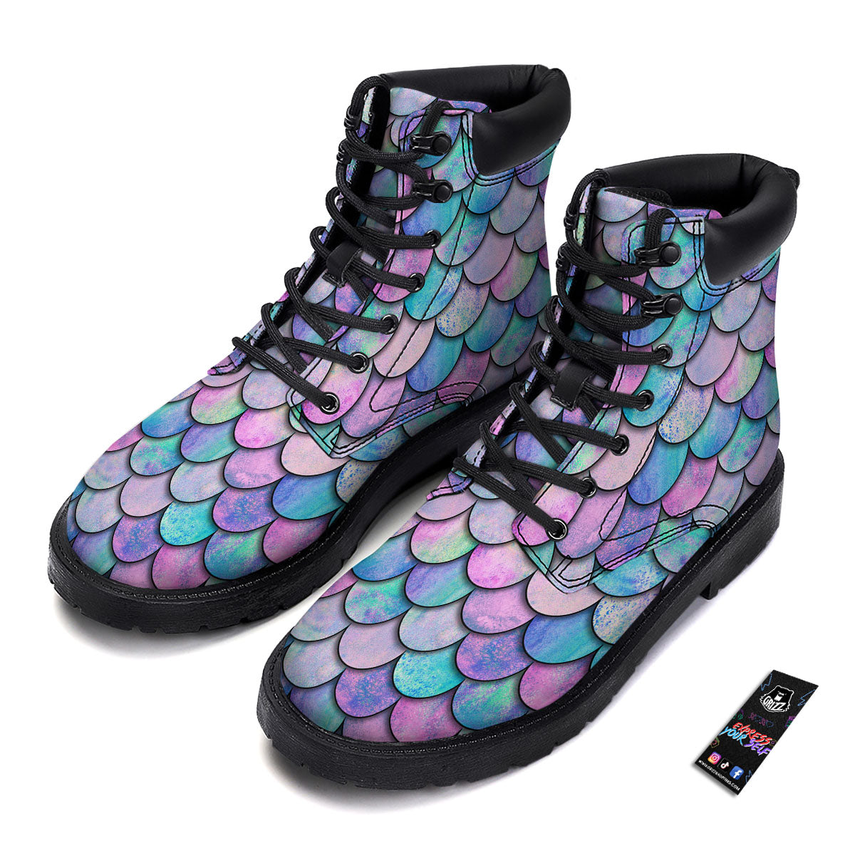 Mermaid Scales Pink And Teal Print Pattern Boots-grizzshop