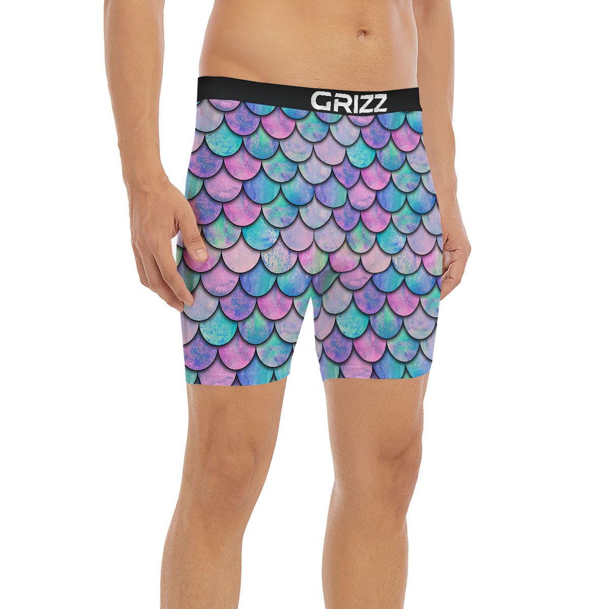 Mermaid Scales Pink And Teal Print Pattern Boxer Briefs-grizzshop