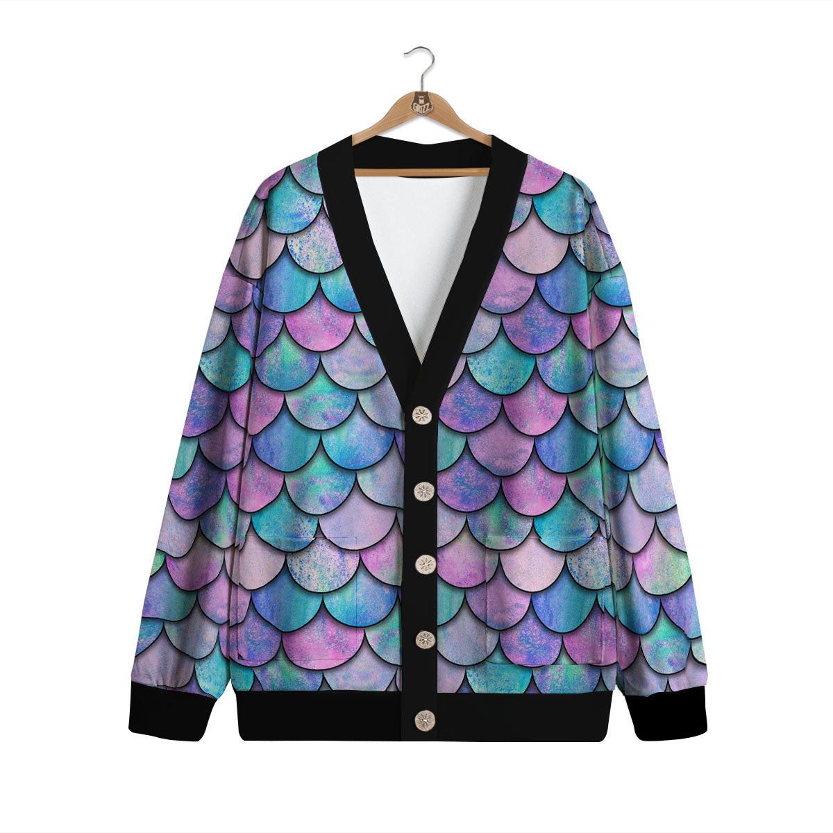 Mermaid Scales Pink And Teal Print Pattern Cardigan-grizzshop