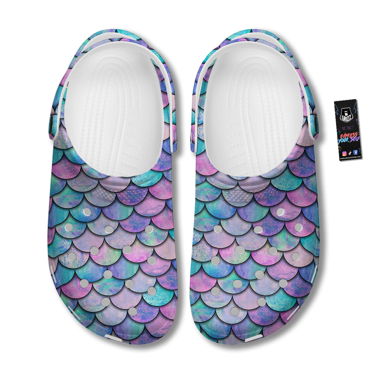 Mermaid Scales Pink And Teal Print Pattern Clog-grizzshop