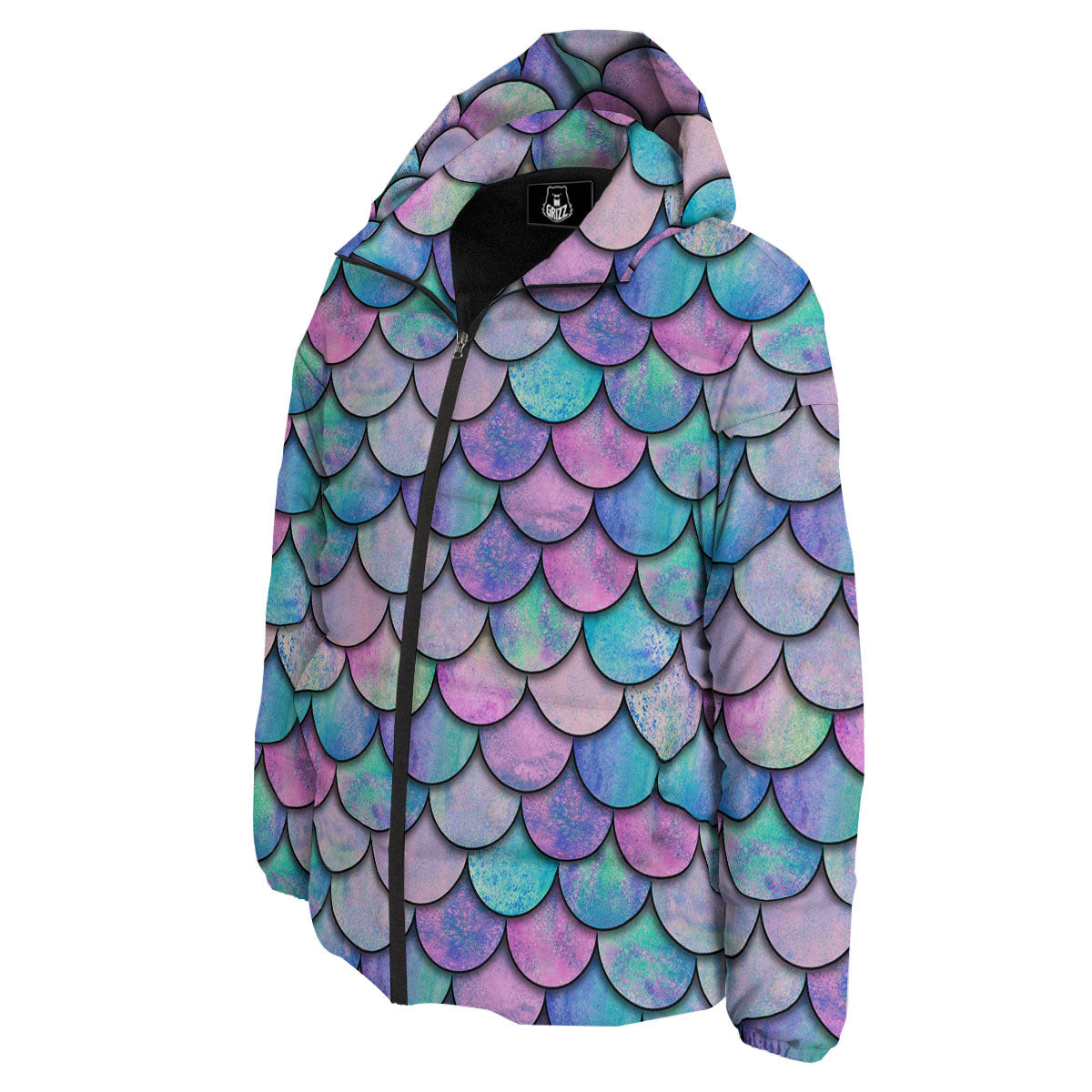 Mermaid Scales Pink And Teal Print Pattern Down Jacket-grizzshop