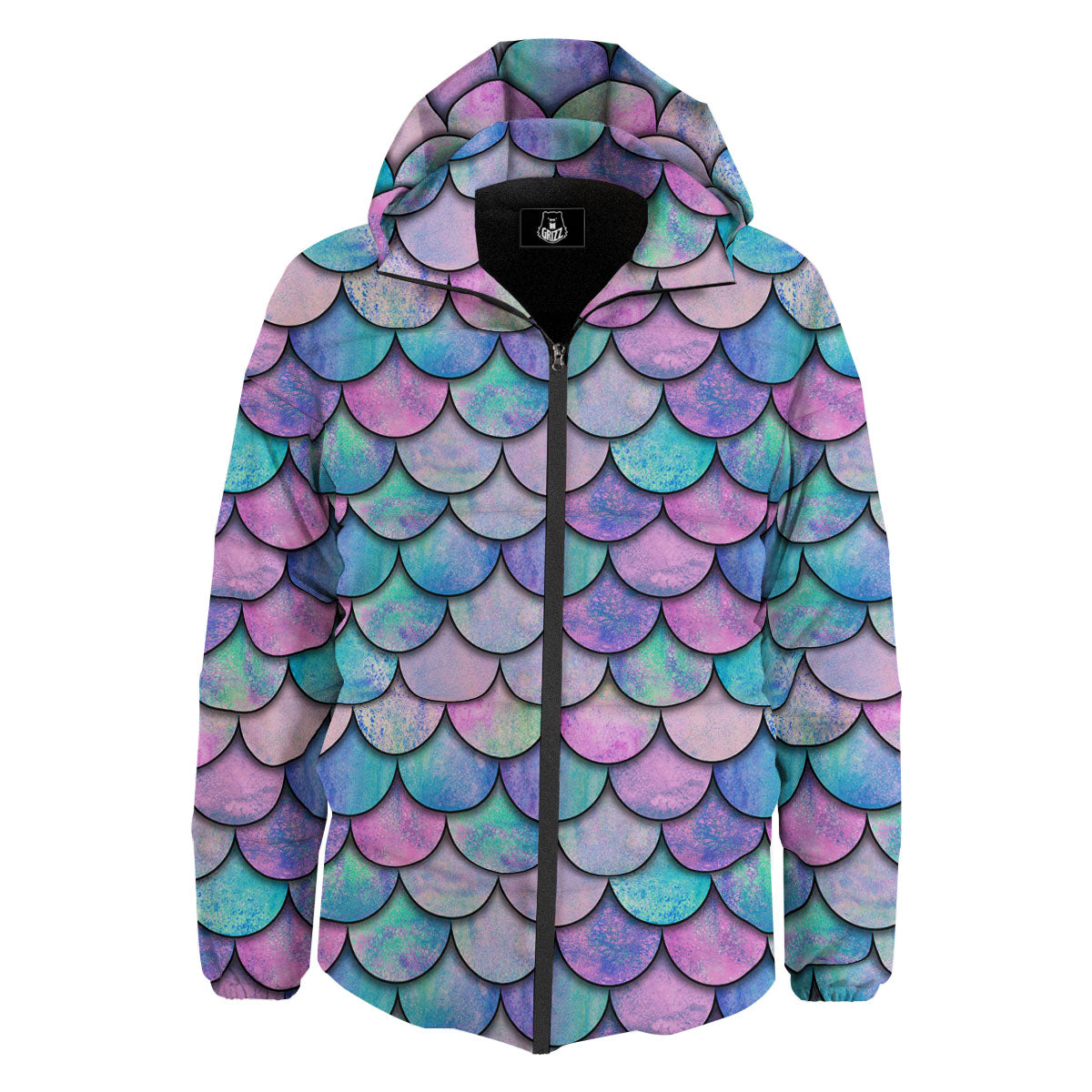 Mermaid Scales Pink And Teal Print Pattern Down Jacket-grizzshop