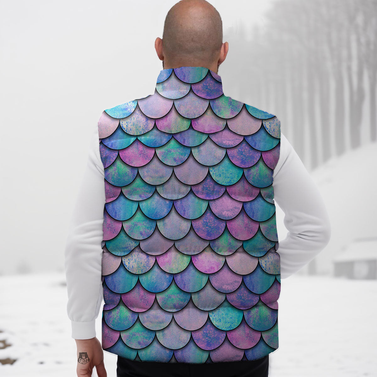 Mermaid Scales Pink And Teal Print Pattern Down Vest