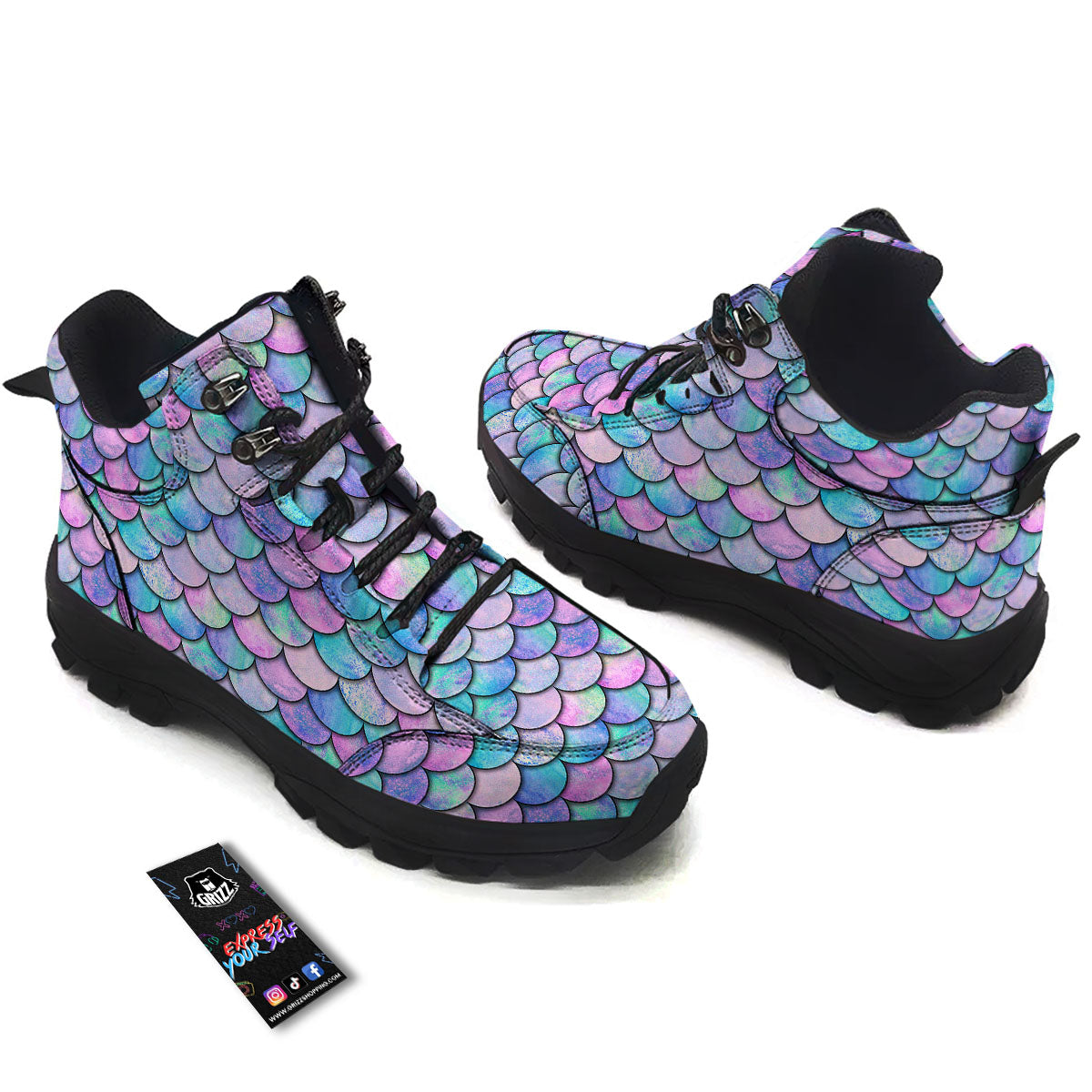 Mermaid Scales Pink And Teal Print Pattern Hiking Shoes-grizzshop