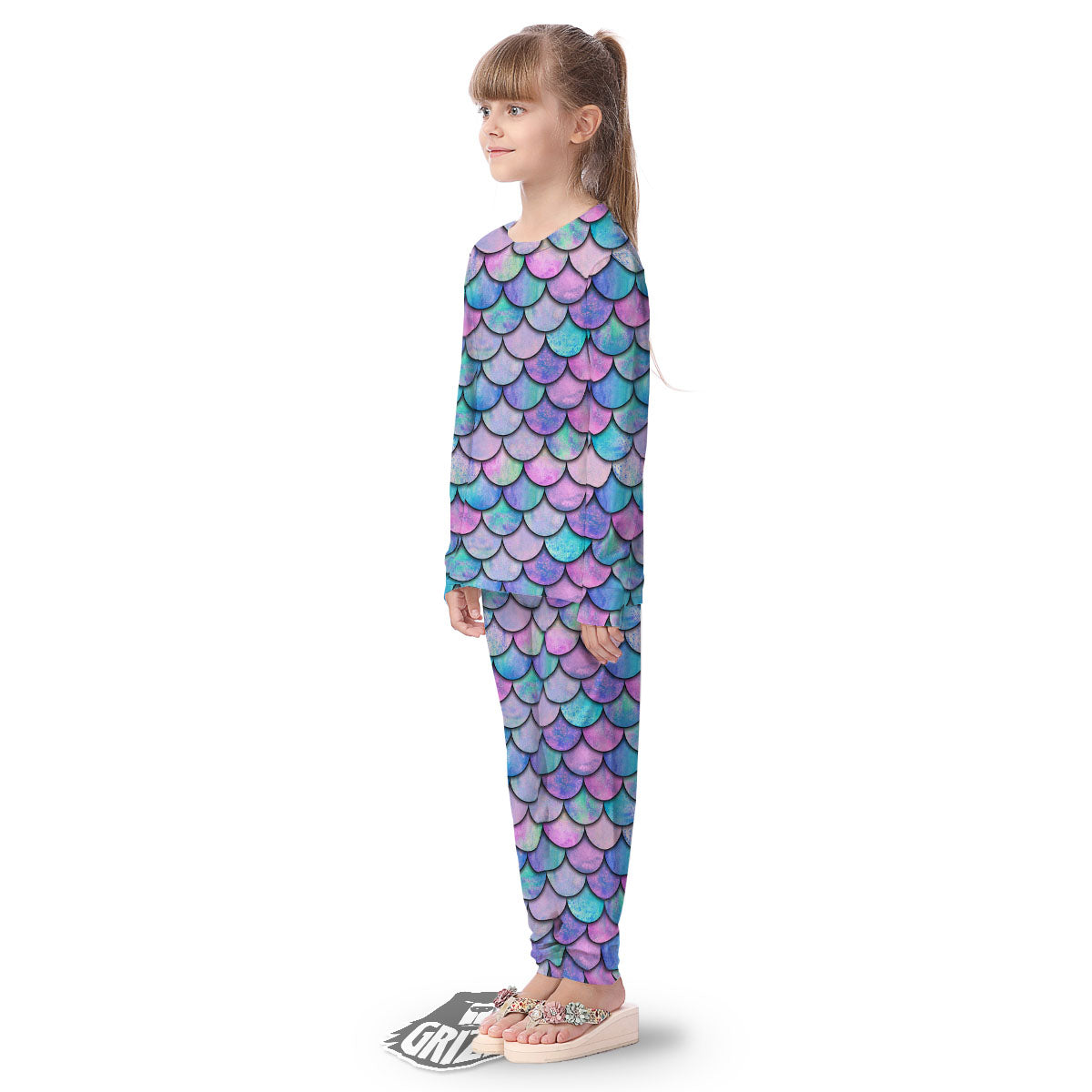 Mermaid Scales Pink And Teal Print Pattern Kid's Pajamas-grizzshop