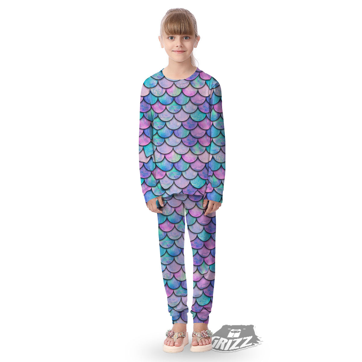 Mermaid Scales Pink And Teal Print Pattern Kid's Pajamas-grizzshop