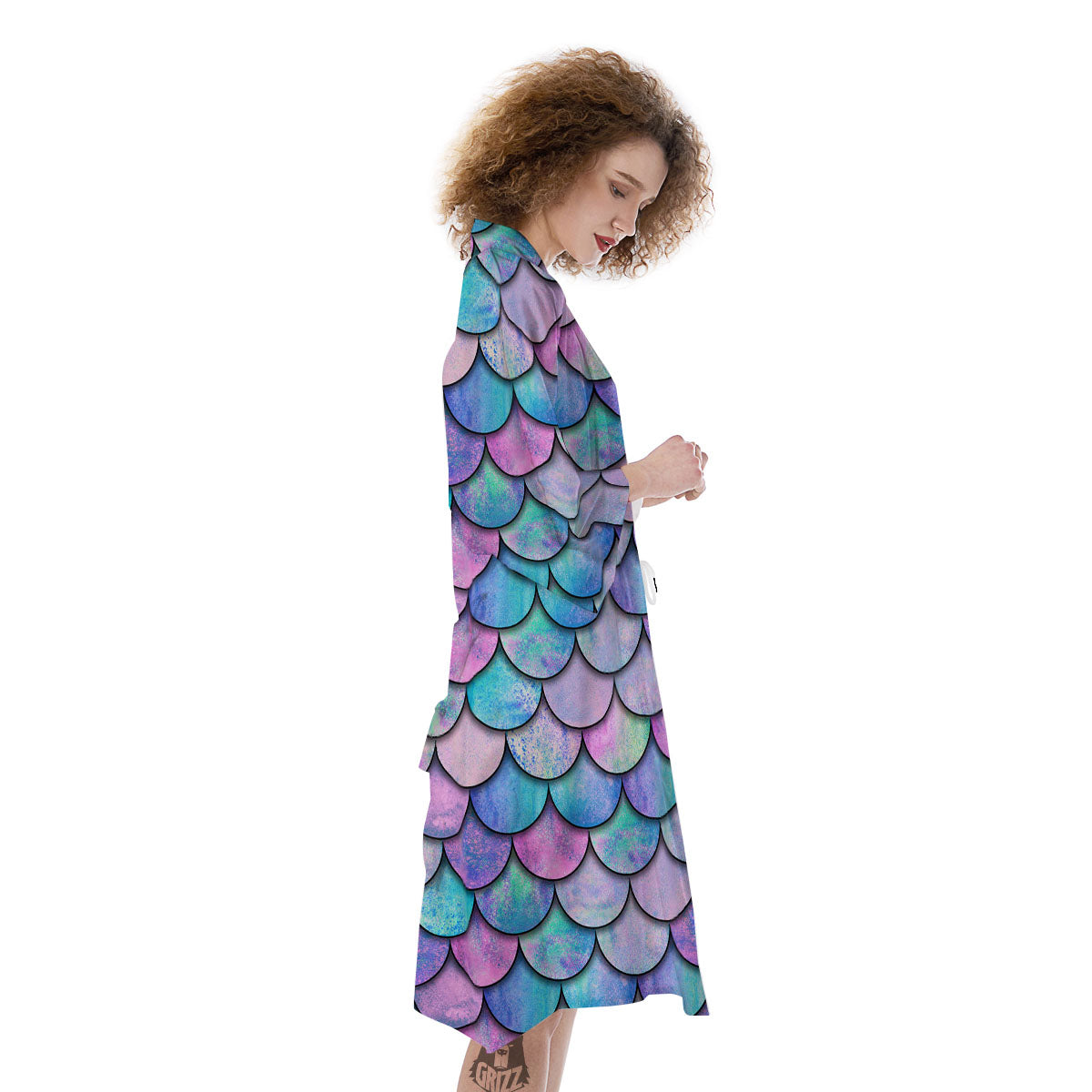 Mermaid Scales Pink And Teal Print Pattern Kimono-grizzshop