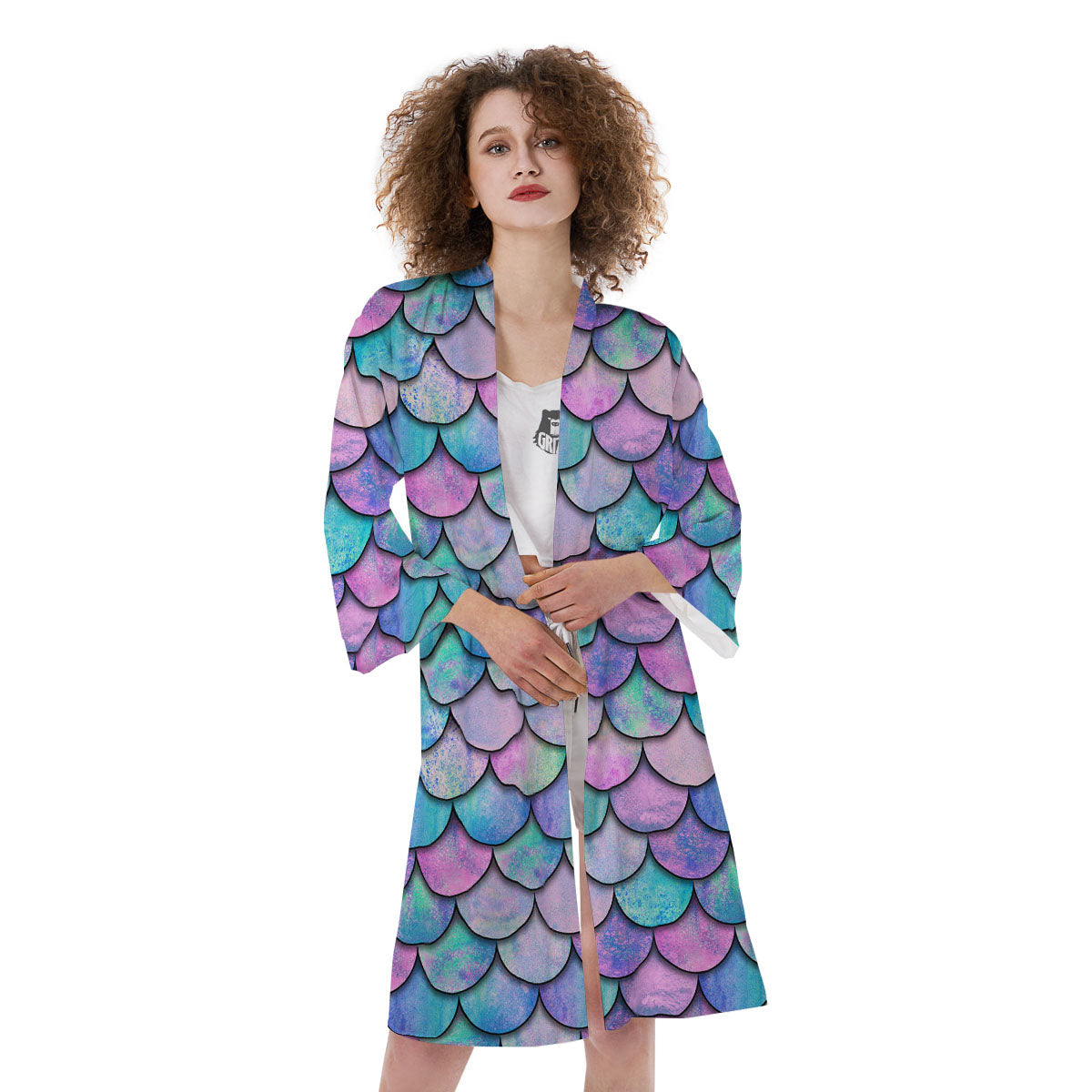 Mermaid Scales Pink And Teal Print Pattern Kimono-grizzshop