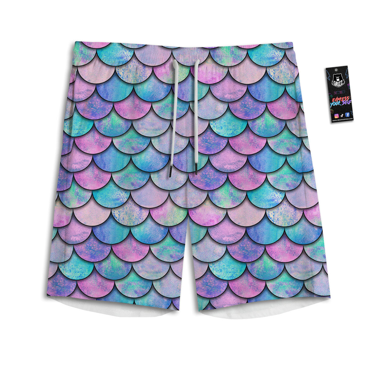 Mermaid Scales Pink And Teal Print Pattern Men's Athletic Shorts