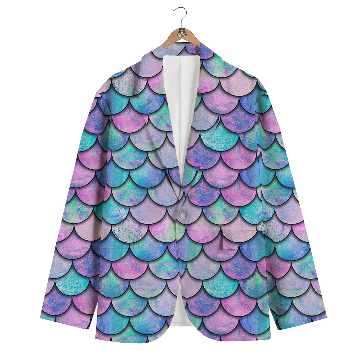Mermaid Scales Pink And Teal Print Pattern Men's Blazer-grizzshop