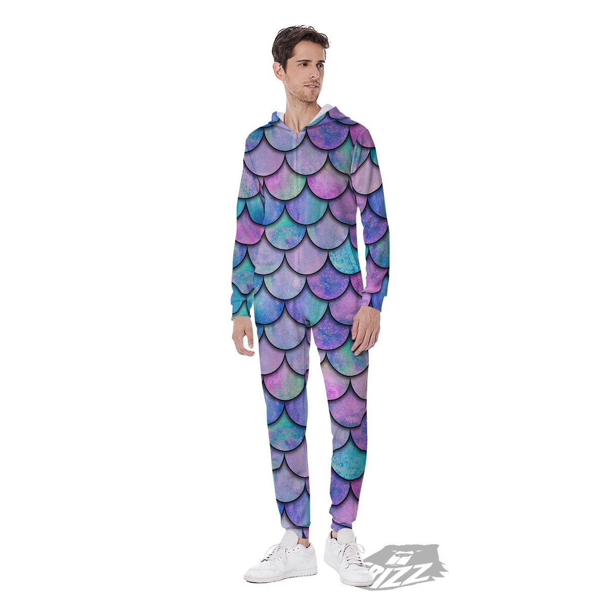 Mermaid Scales Pink And Teal Print Pattern Men's Jumpsuit-grizzshop