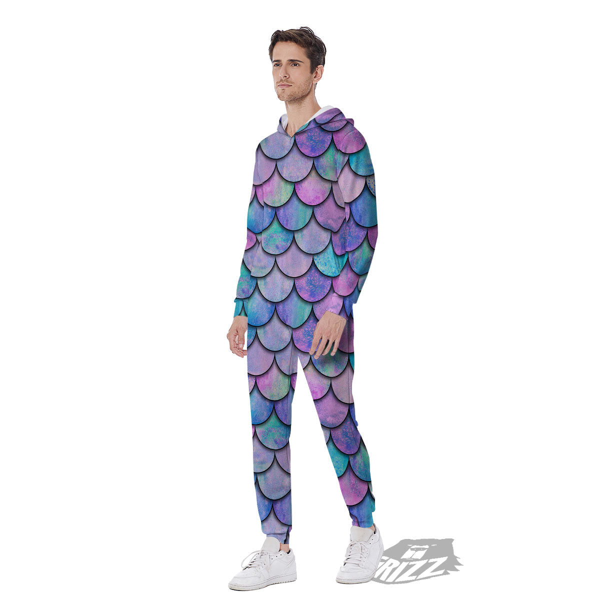 Mermaid Scales Pink And Teal Print Pattern Men's Jumpsuit-grizzshop