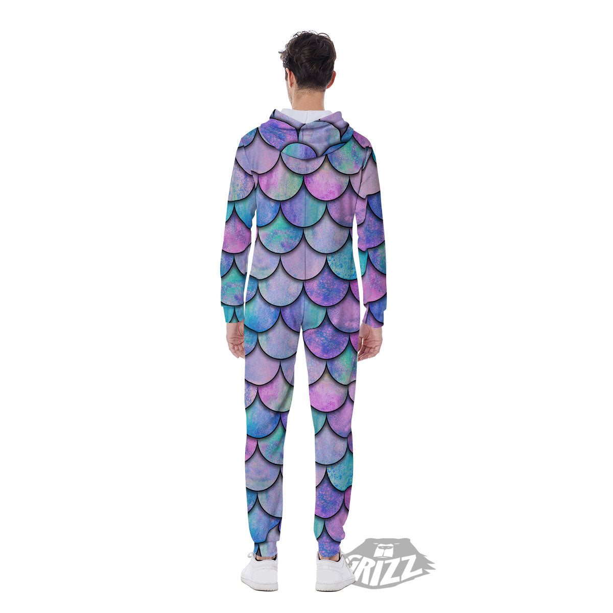 Mermaid Scales Pink And Teal Print Pattern Men's Jumpsuit-grizzshop