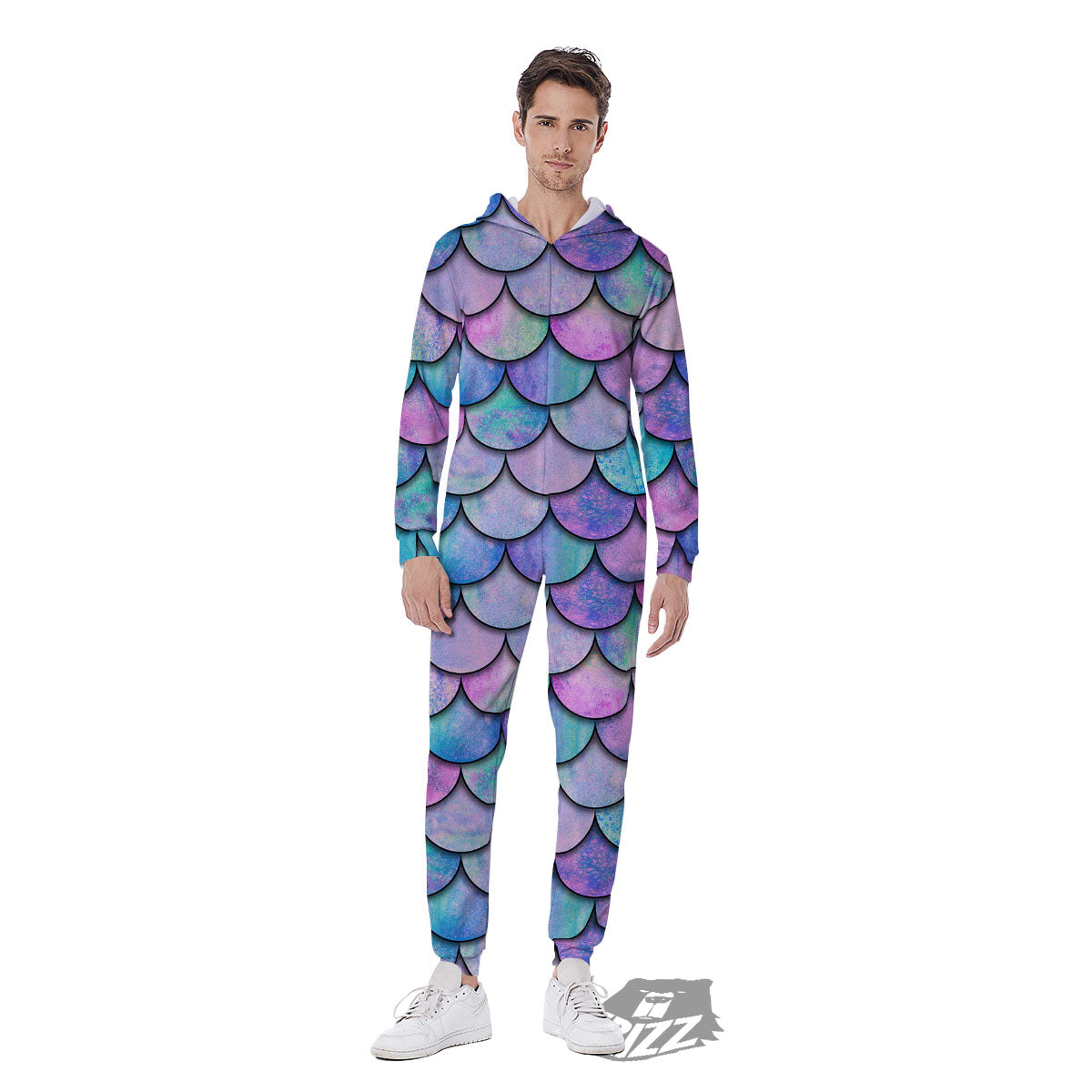 Mermaid Scales Pink And Teal Print Pattern Men's Jumpsuit-grizzshop