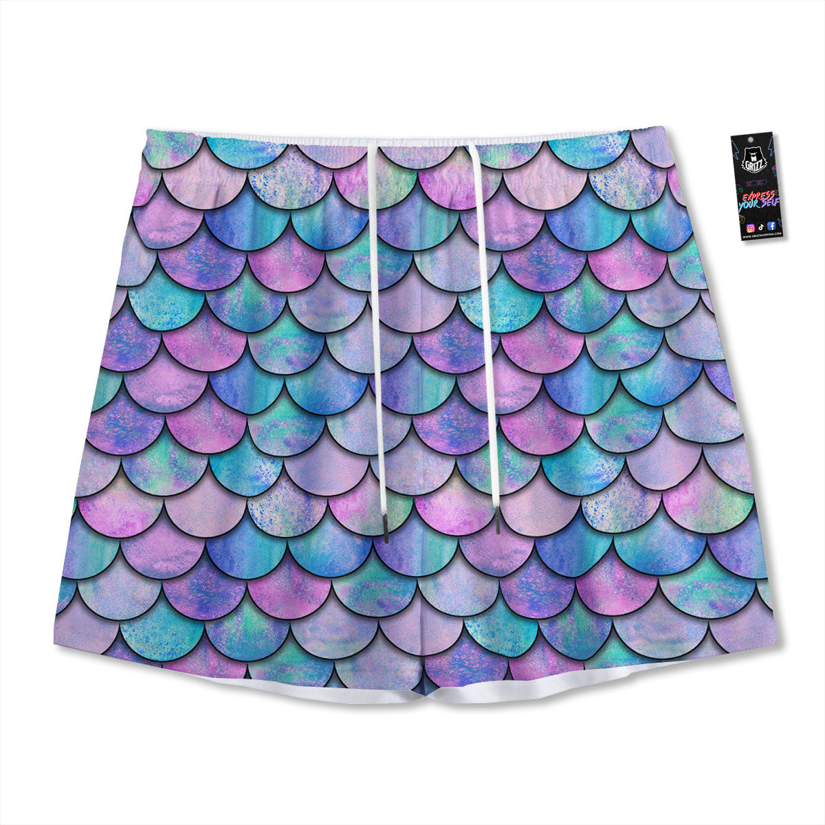 Mermaid Scales Pink And Teal Print Pattern Mesh Shorts