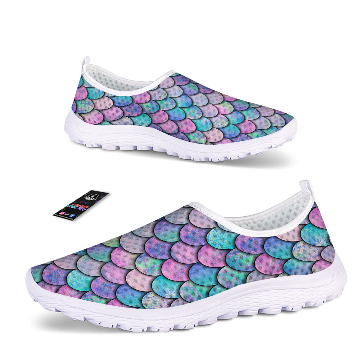 Mermaid Scales Pink And Teal Print Pattern Nurse Shoes-grizzshop