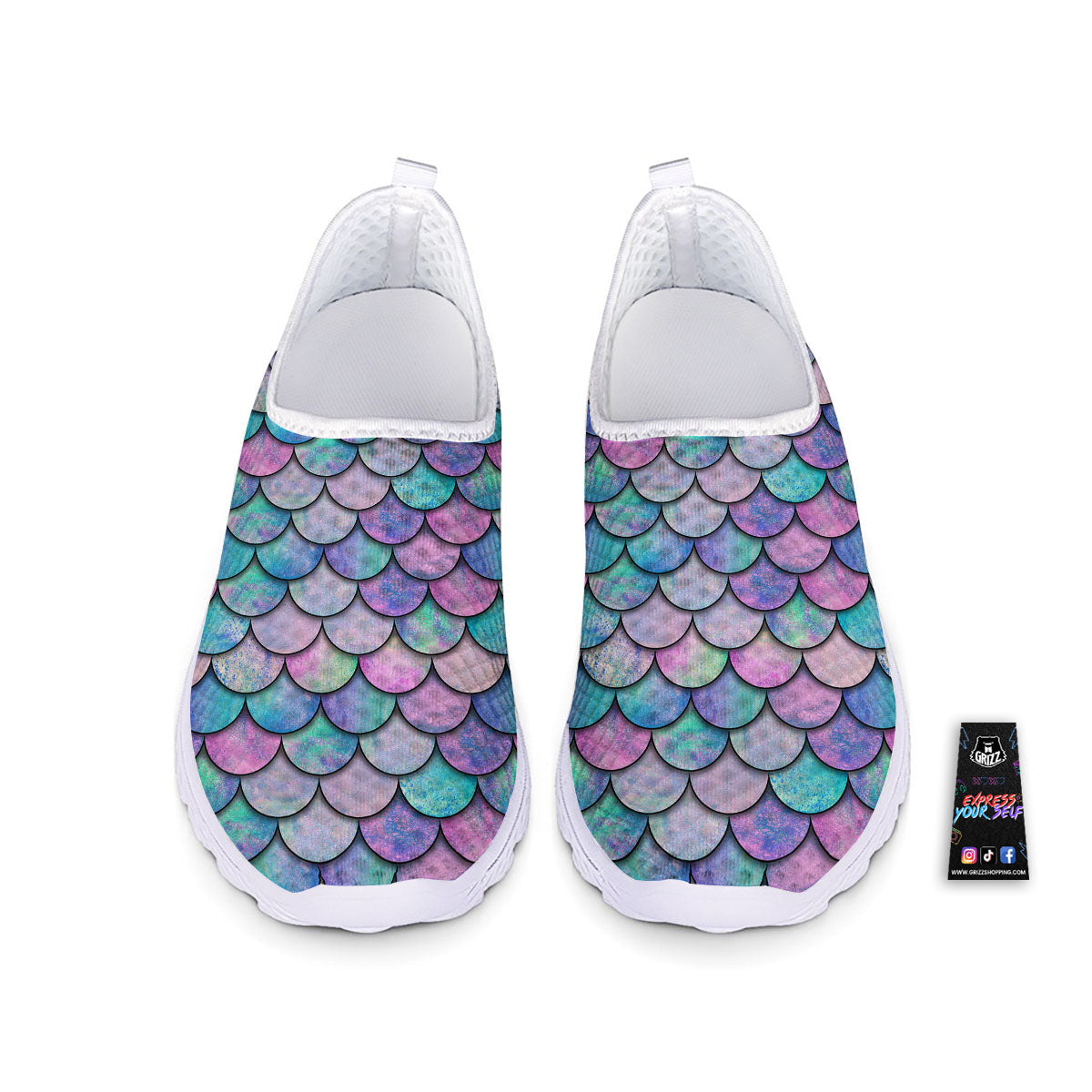 Mermaid Scales Pink And Teal Print Pattern Nurse Shoes-grizzshop