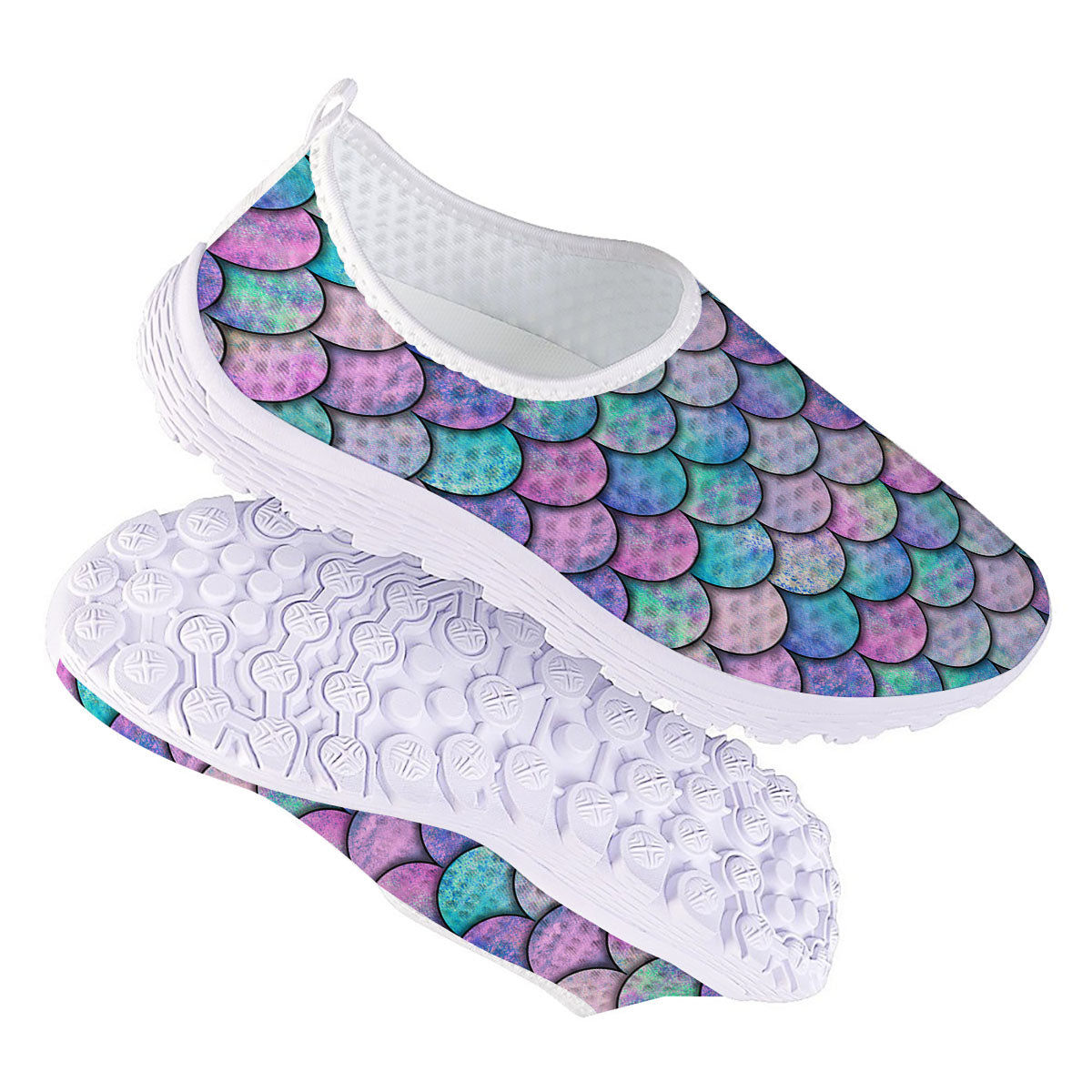Mermaid Scales Pink And Teal Print Pattern Nurse Shoes-grizzshop