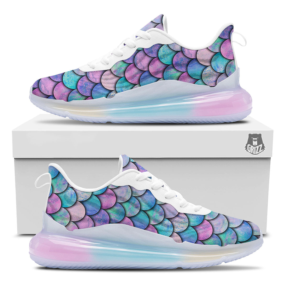 Mermaid Scales Pink And Teal Print Pattern Running Sneakers-grizzshop