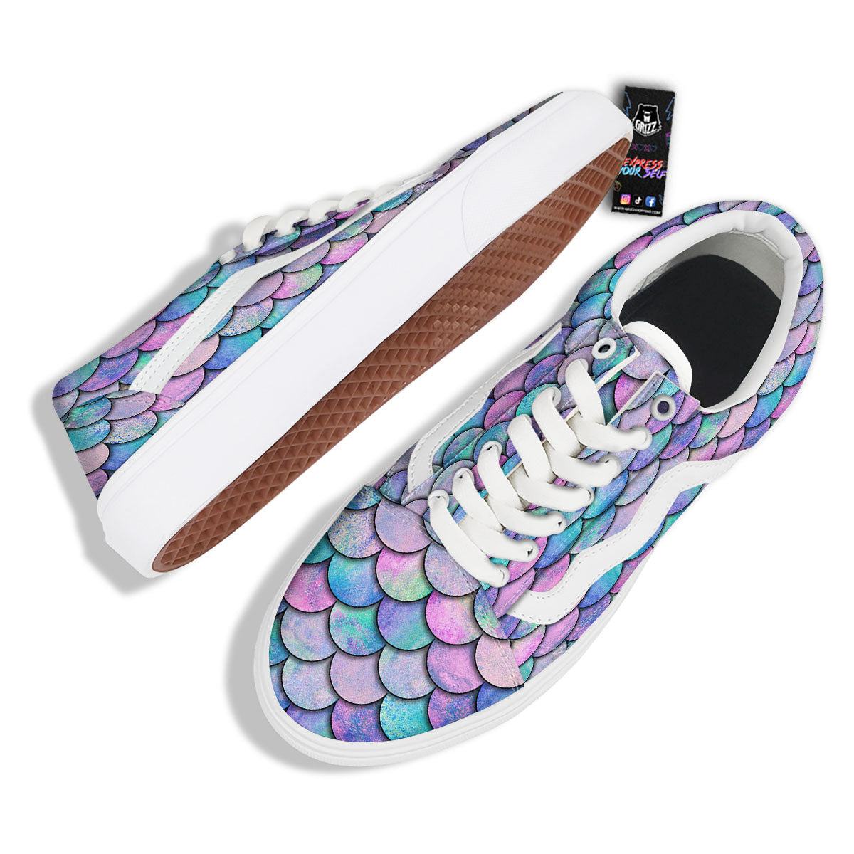 Mermaid Scales Pink And Teal Print Pattern Skate Shoes-grizzshop