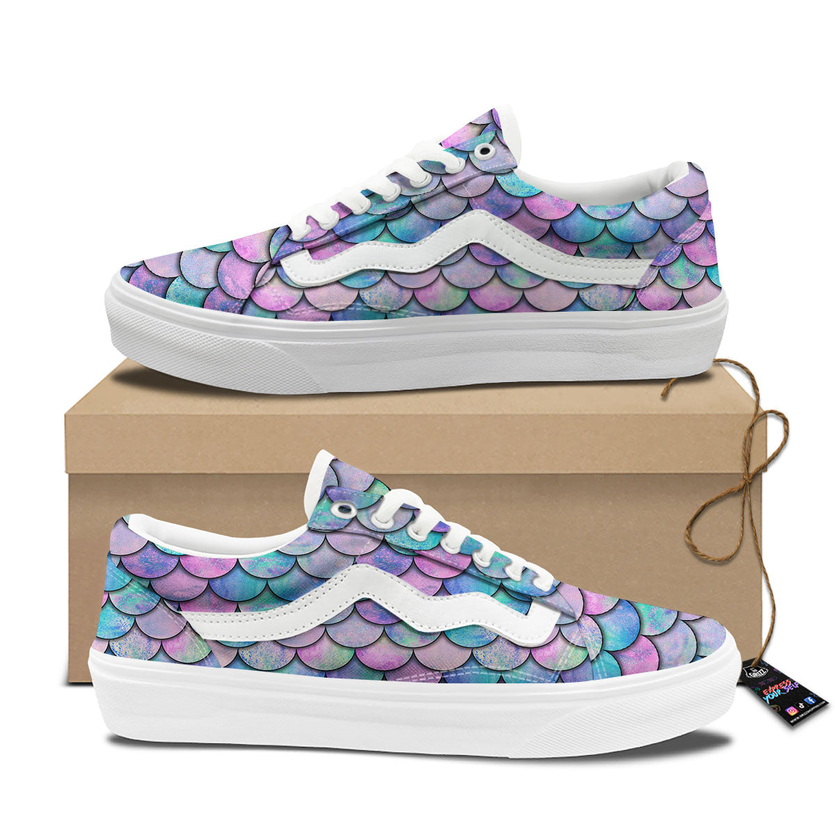 Mermaid Scales Pink And Teal Print Pattern Skate Shoes-grizzshop