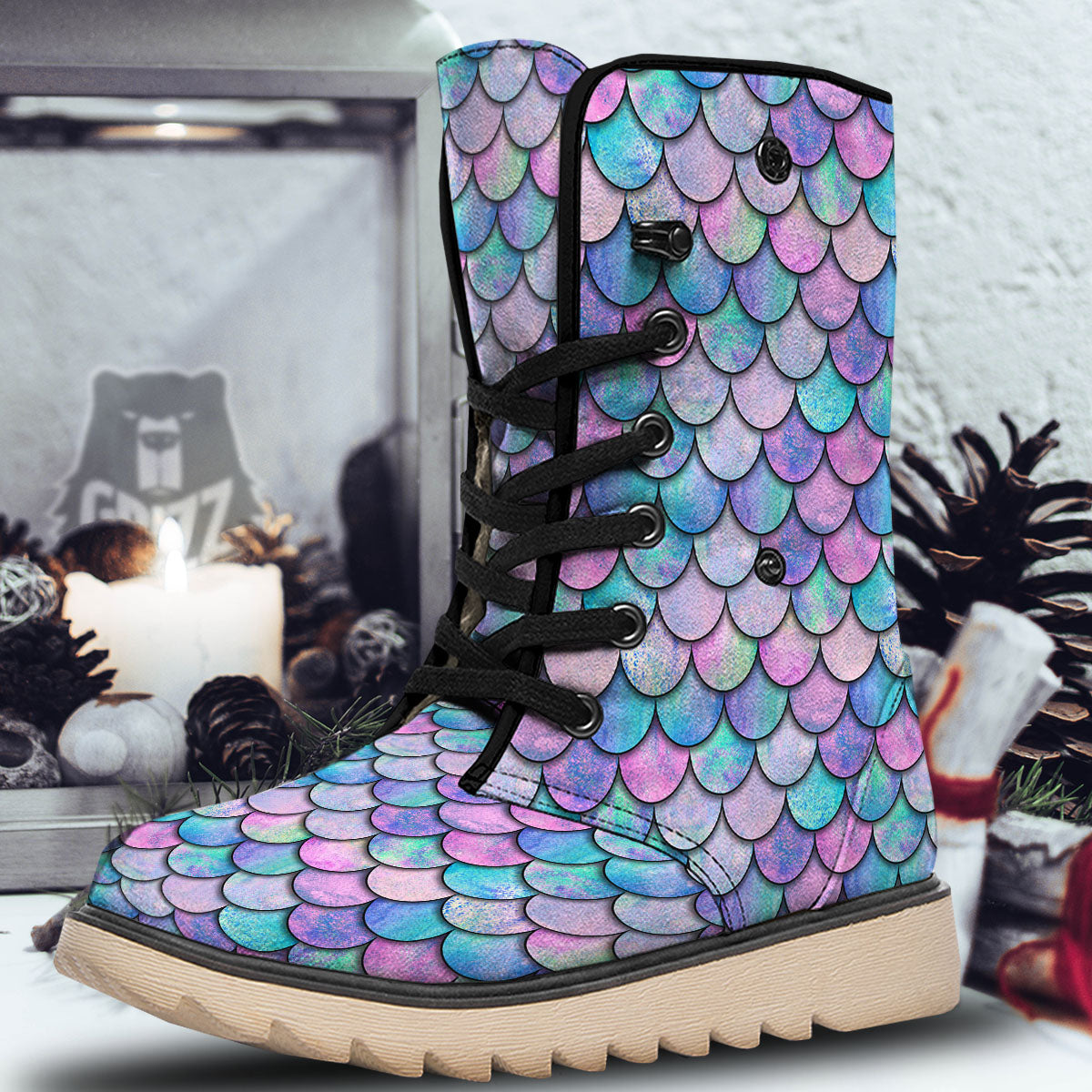 Mermaid Scales Pink And Teal Print Pattern Snow Boots-grizzshop
