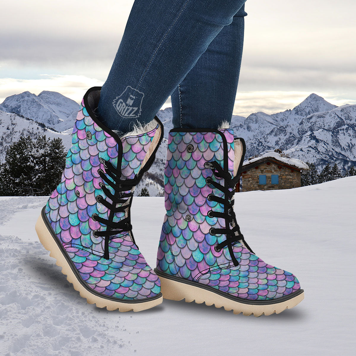 Mermaid Scales Pink And Teal Print Pattern Snow Boots-grizzshop