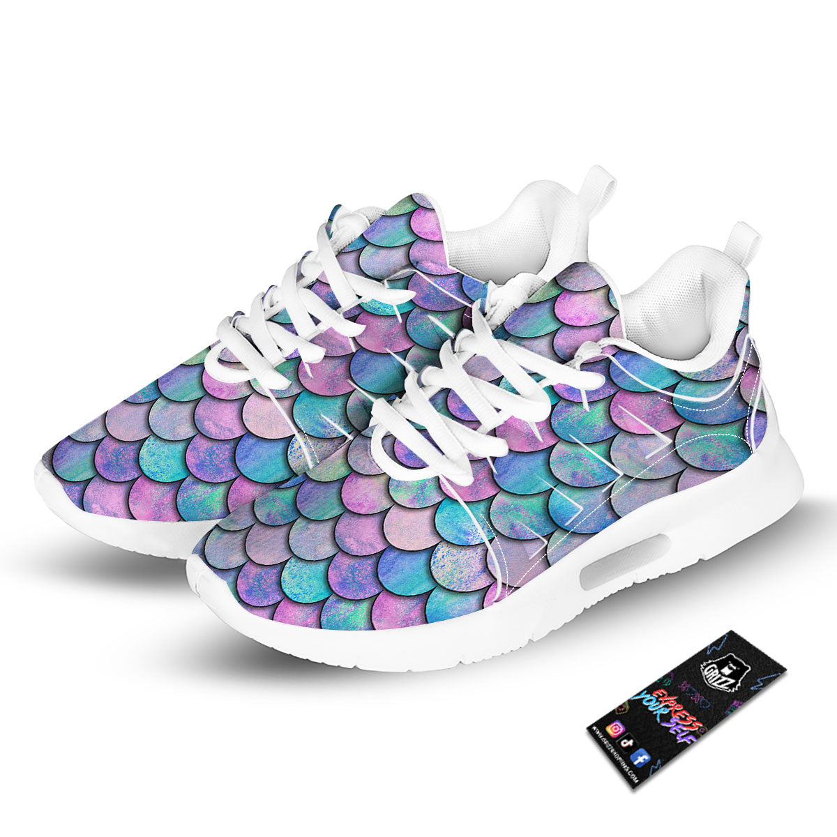 Mermaid Scales Pink And Teal Print Pattern Tennis Shoes-grizzshop