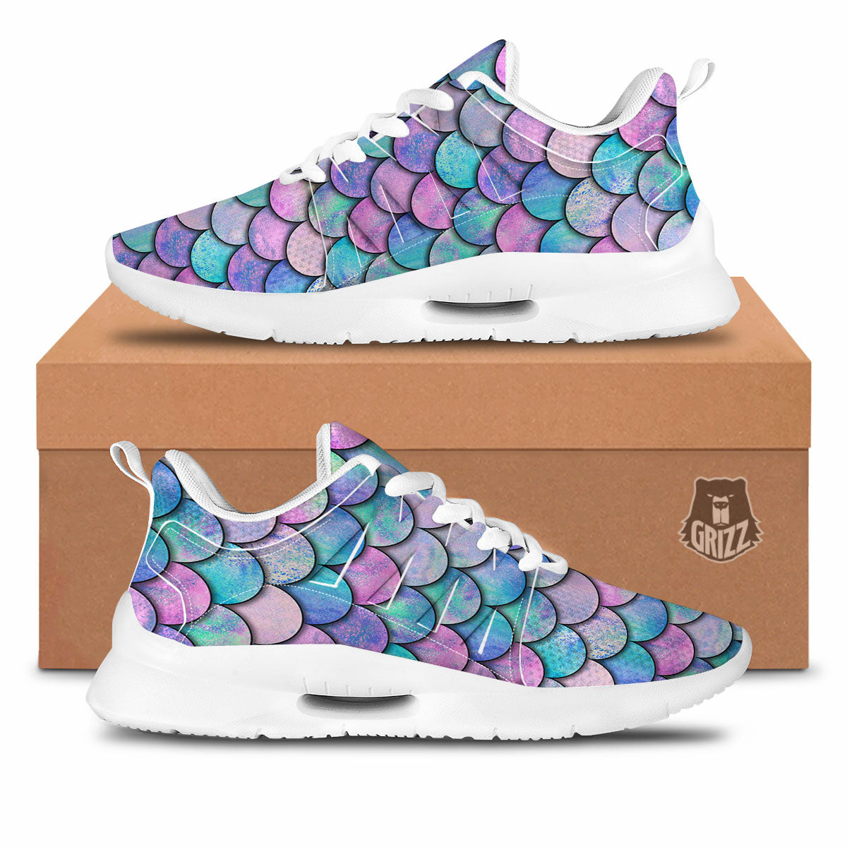 Mermaid Scales Pink And Teal Print Pattern Tennis Shoes-grizzshop