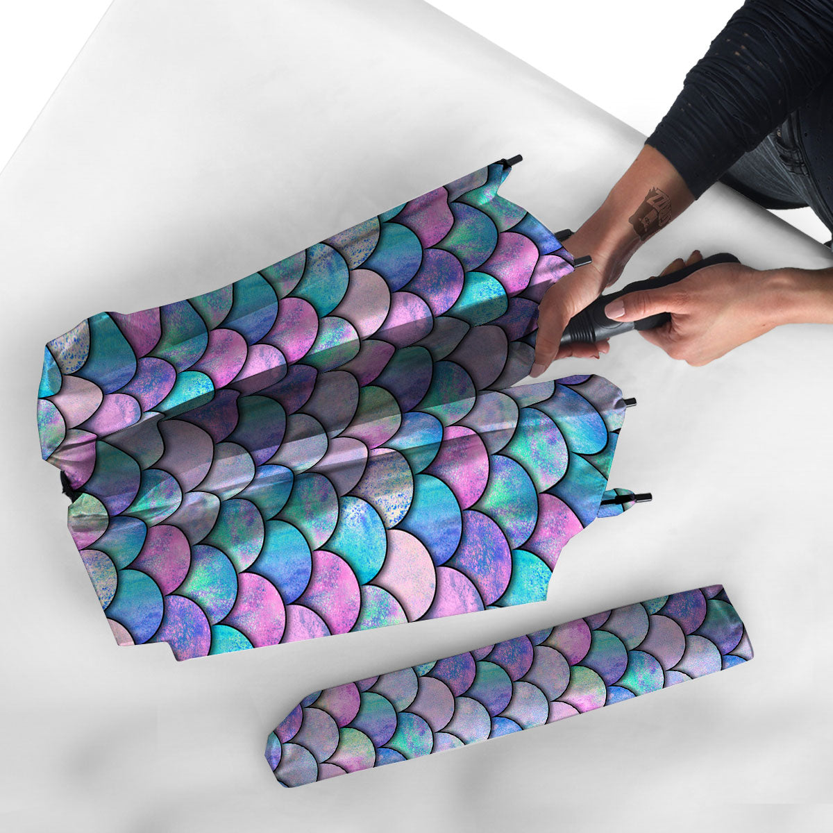 Mermaid Scales Pink And Teal Print Pattern Umbrella-grizzshop