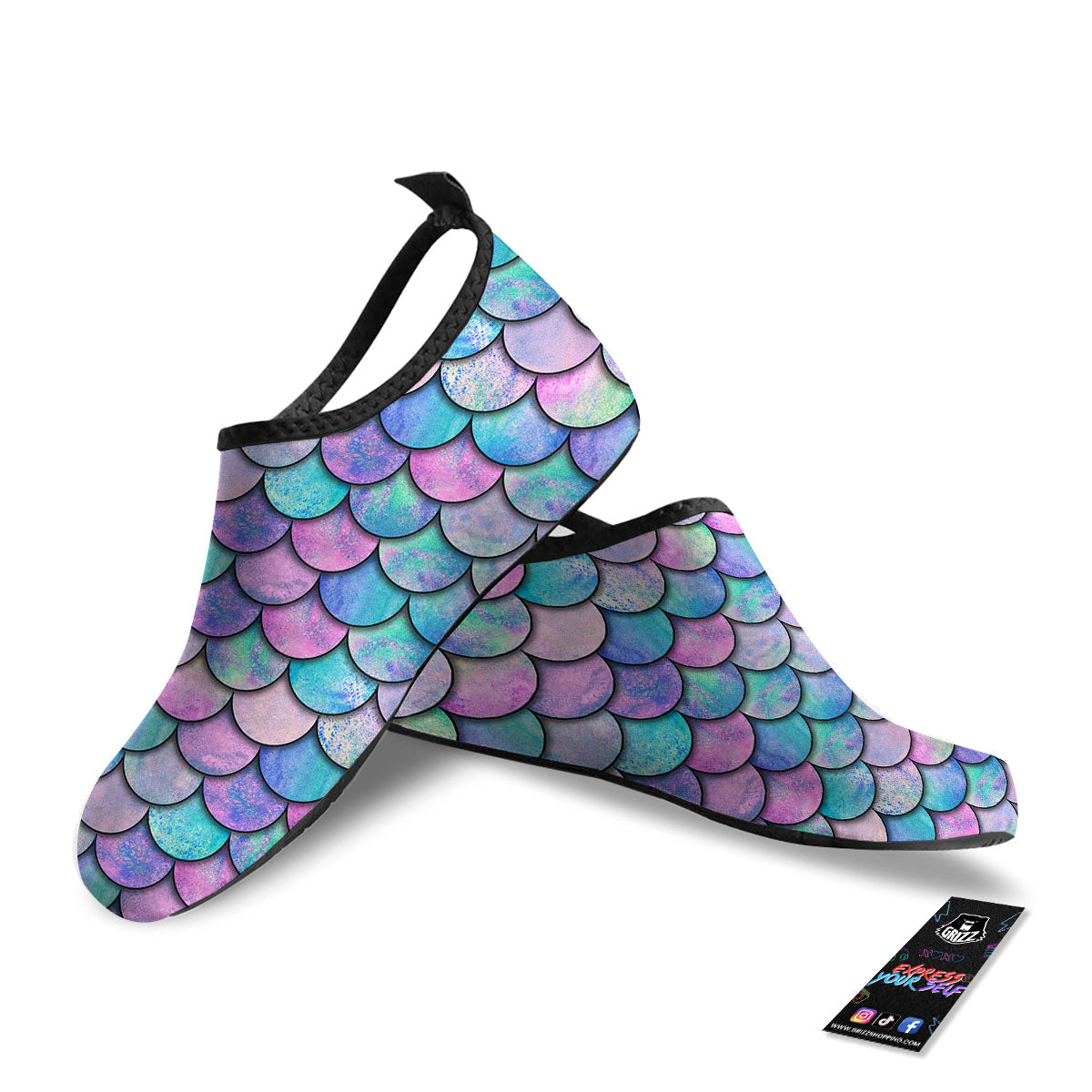 Mermaid Scales Pink And Teal Print Pattern Water Shoes-grizzshop