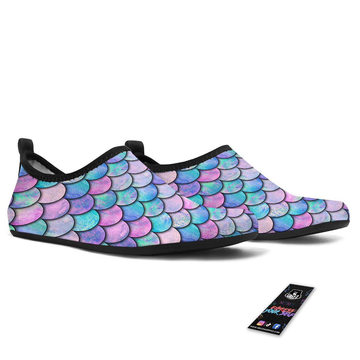 Mermaid Scales Pink And Teal Print Pattern Water Shoes-grizzshop