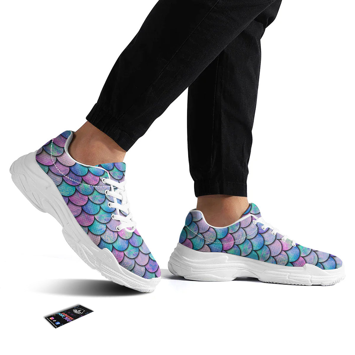Mermaid Scales Pink And Teal Print Pattern White Chunky Shoes-grizzshop