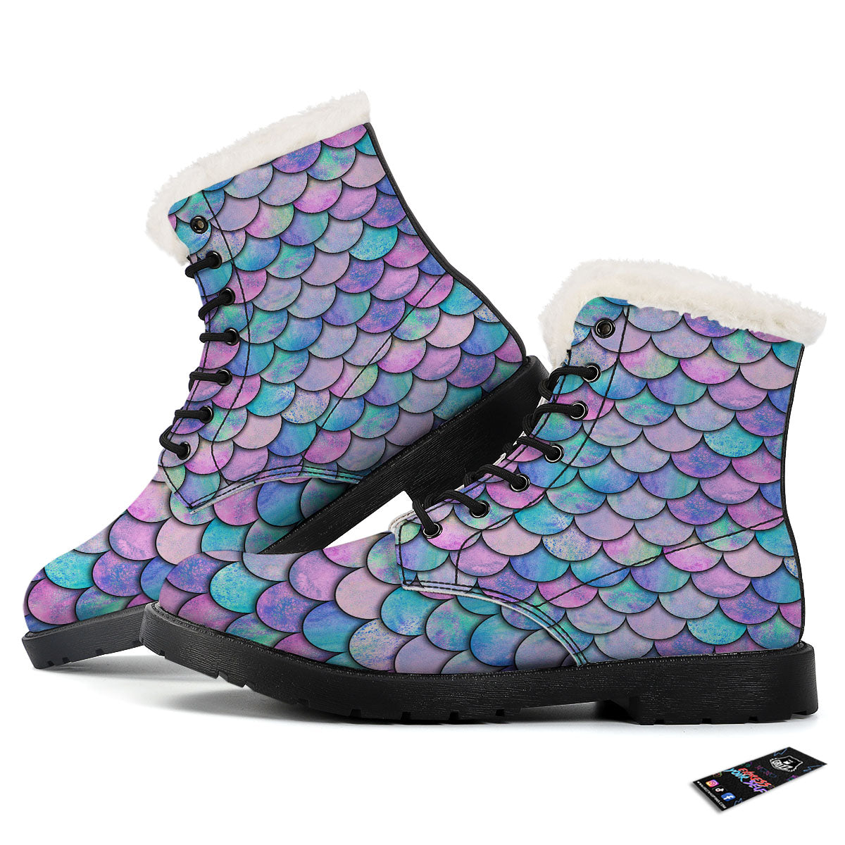 Mermaid Scales Pink And Teal Print Pattern Winter Boots-grizzshop