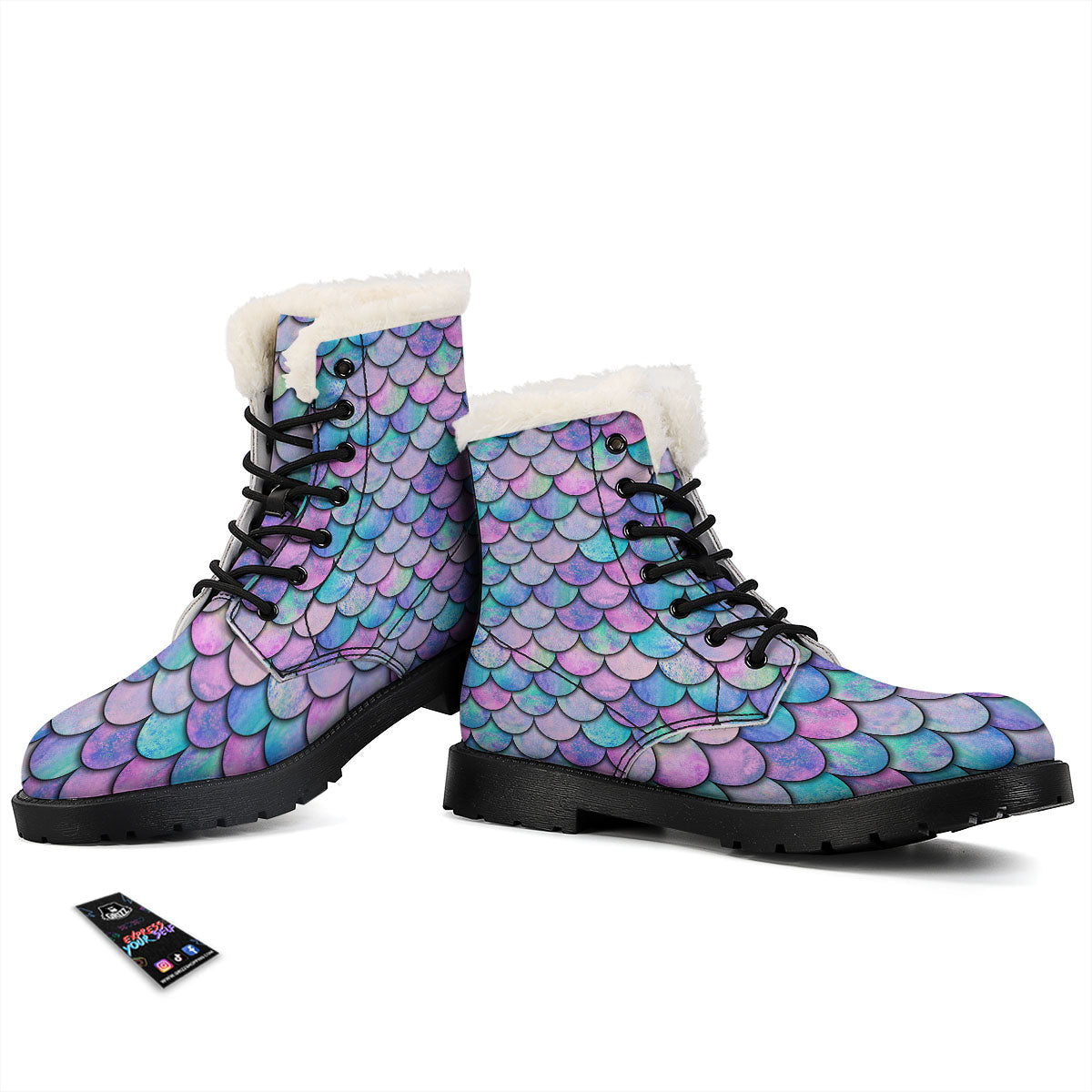 Mermaid Scales Pink And Teal Print Pattern Winter Boots-grizzshop