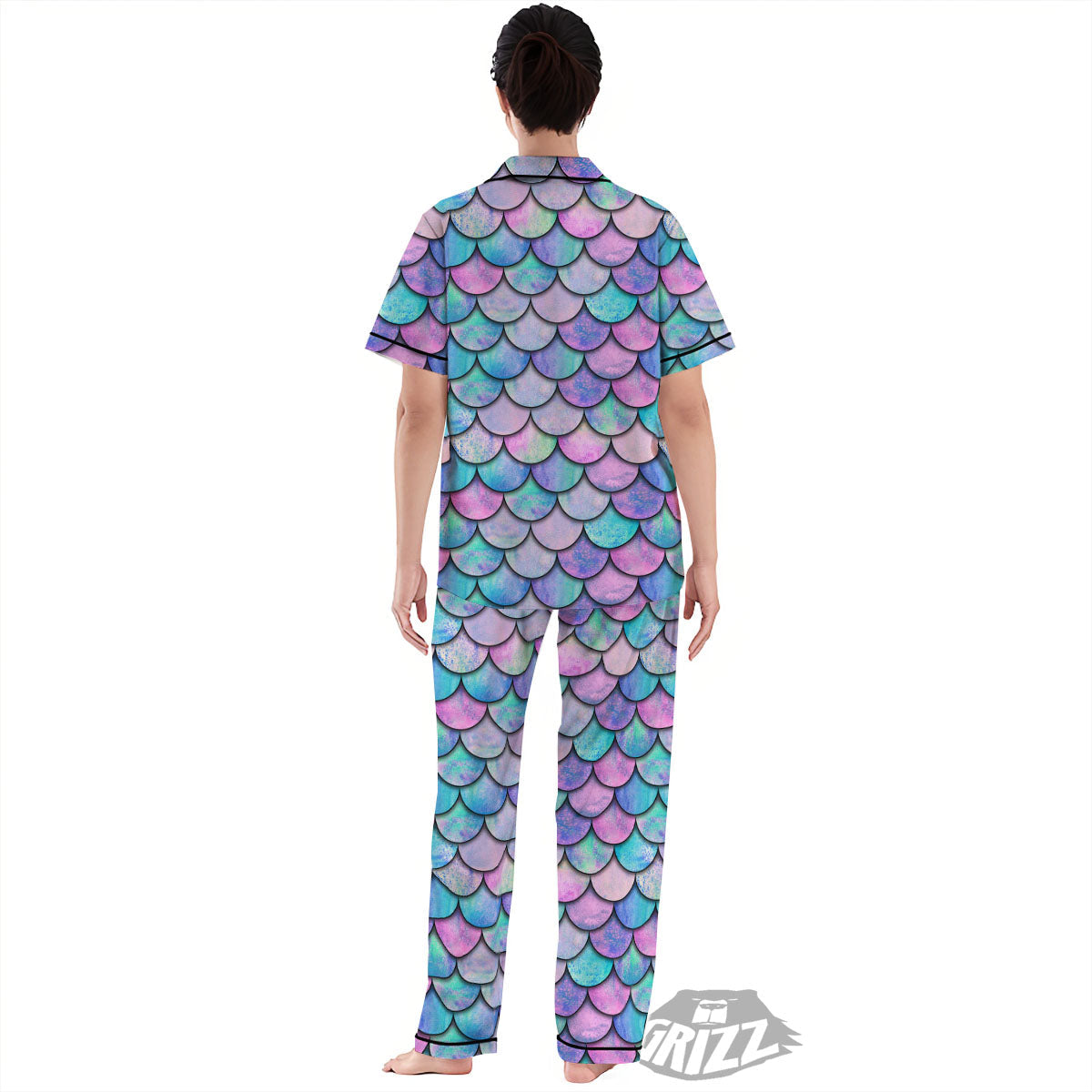 Mermaid Scales Pink And Teal Print Pattern Women's Pajamas Set-grizzshop
