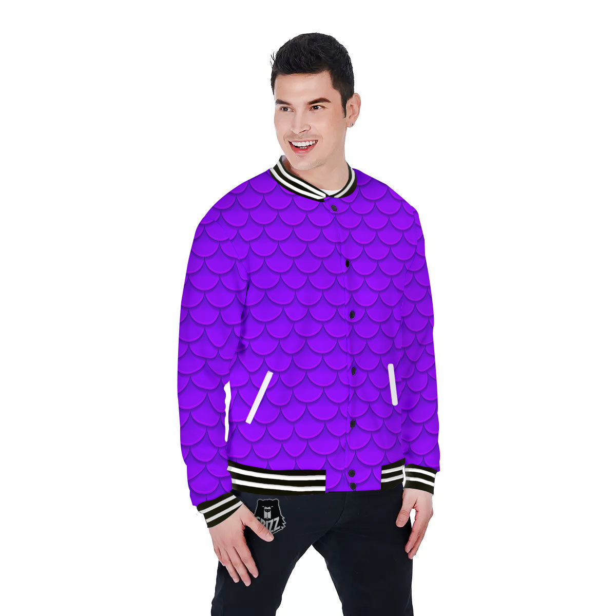 Mermaid Scales Purple Print Pattern Baseball Jacket-grizzshop