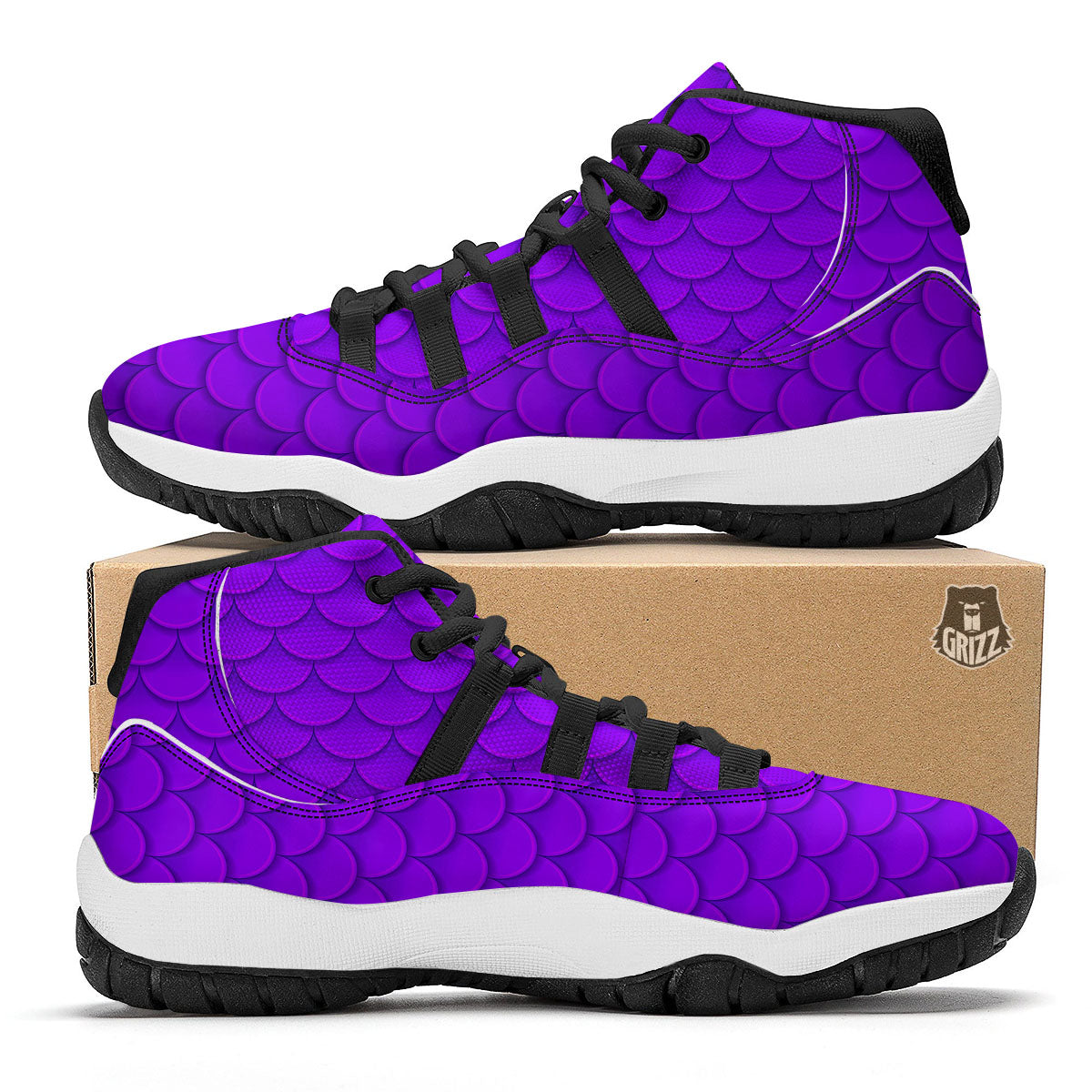 Mermaid Scales Purple Print Pattern Black Bball Shoes-grizzshop