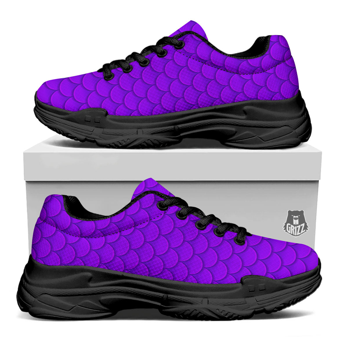 Mermaid Scales Purple Print Pattern Black Chunky Shoes-grizzshop