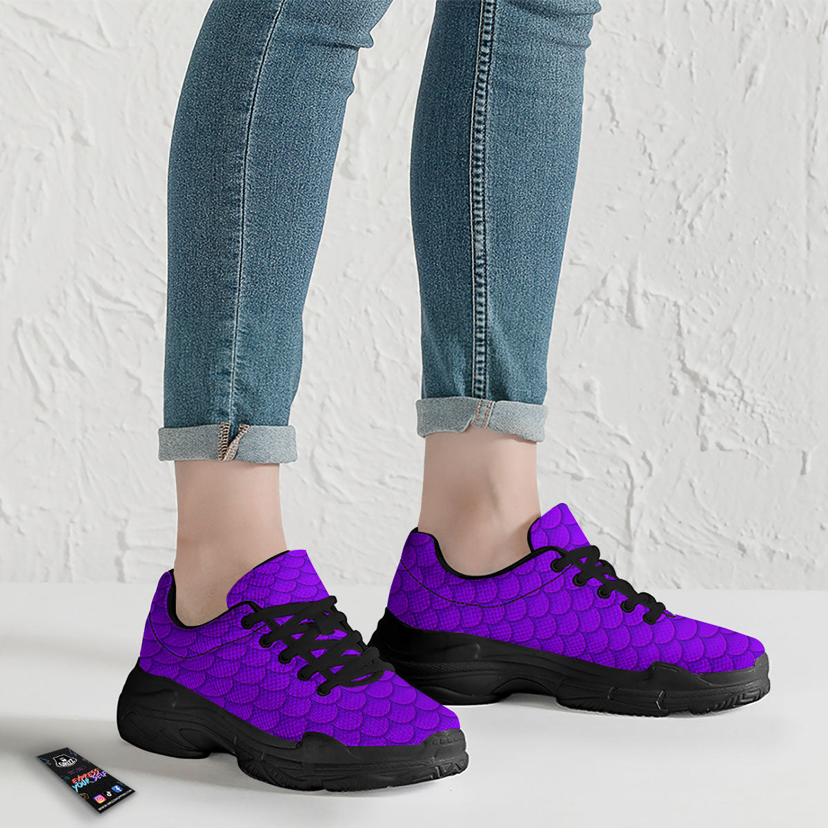 Mermaid Scales Purple Print Pattern Black Chunky Shoes-grizzshop
