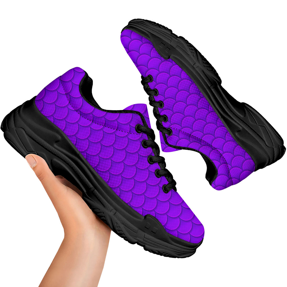 Mermaid Scales Purple Print Pattern Black Chunky Shoes-grizzshop