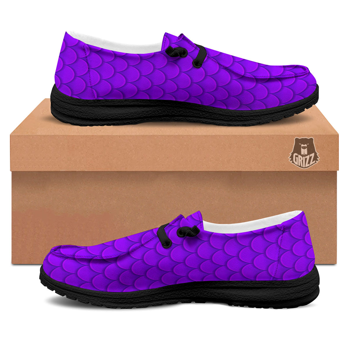 Mermaid Scales Purple Print Pattern Black Loafers-grizzshop