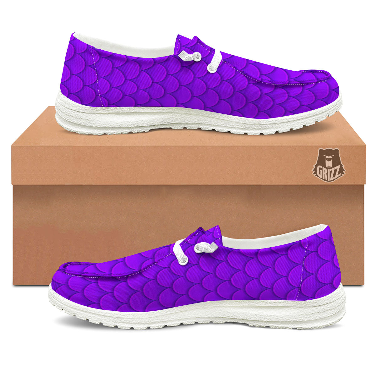Mermaid Scales Purple Print Pattern Black Loafers-grizzshop