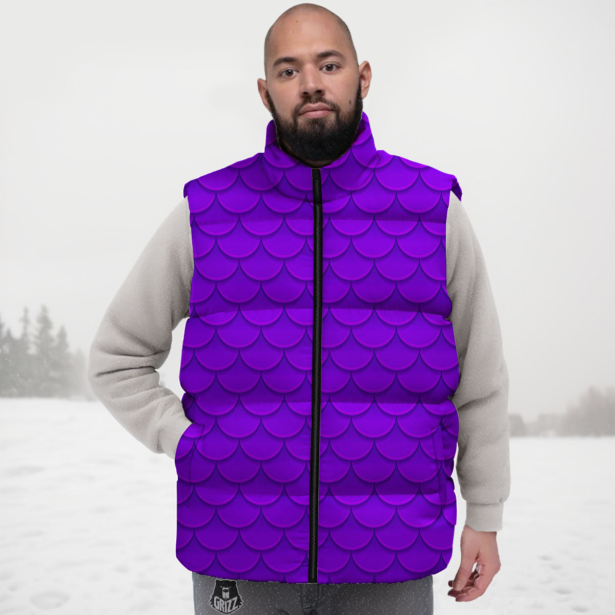 Mermaid Scales Purple Print Pattern Down Vest
