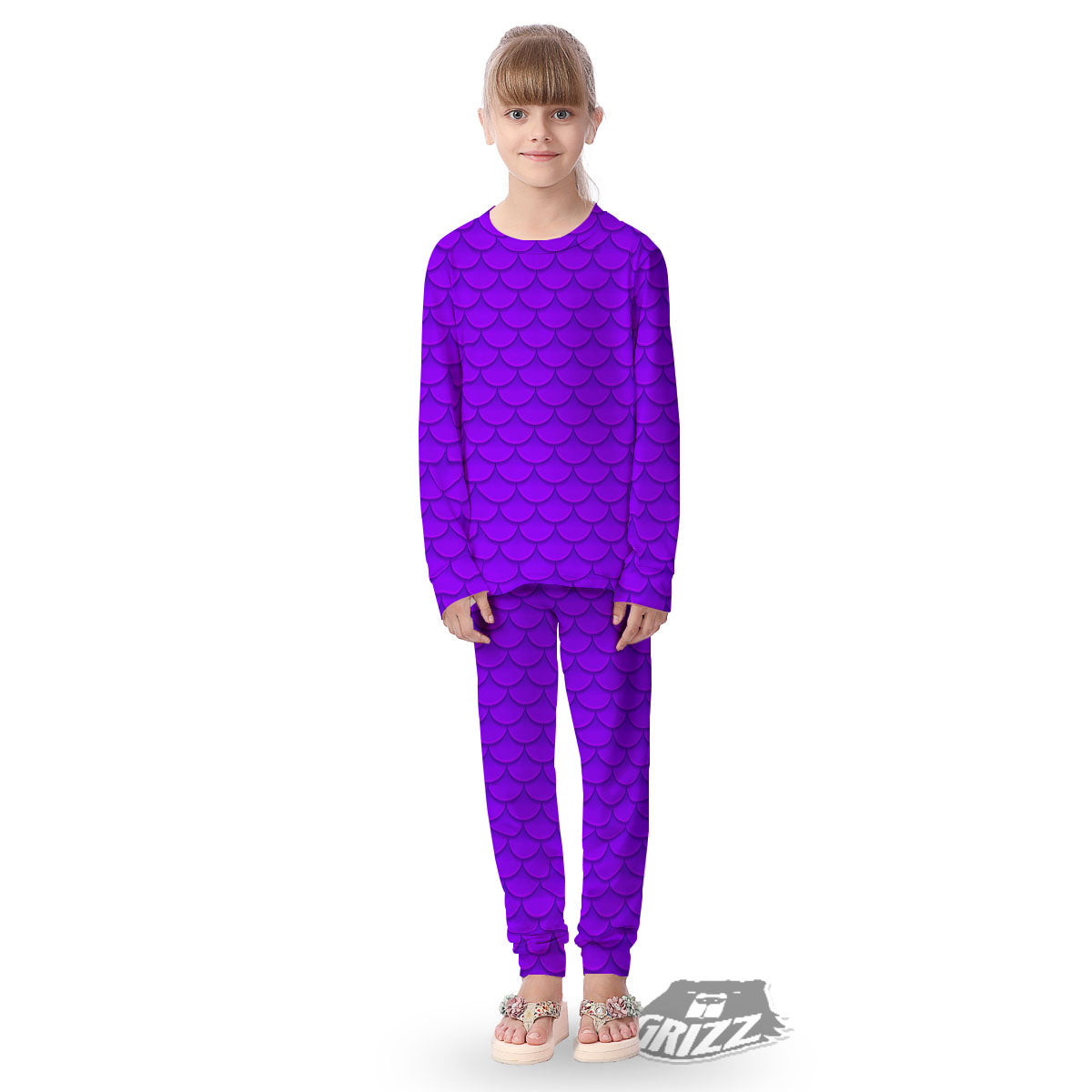 Mermaid Scales Purple Print Pattern Kid's Pajamas-grizzshop