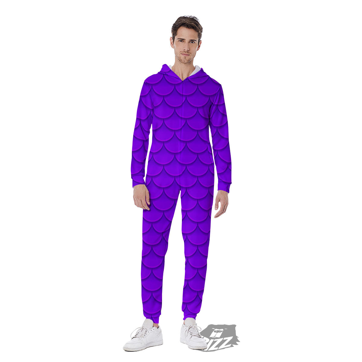 Mermaid Scales Purple Print Pattern Men's Jumpsuit-grizzshop