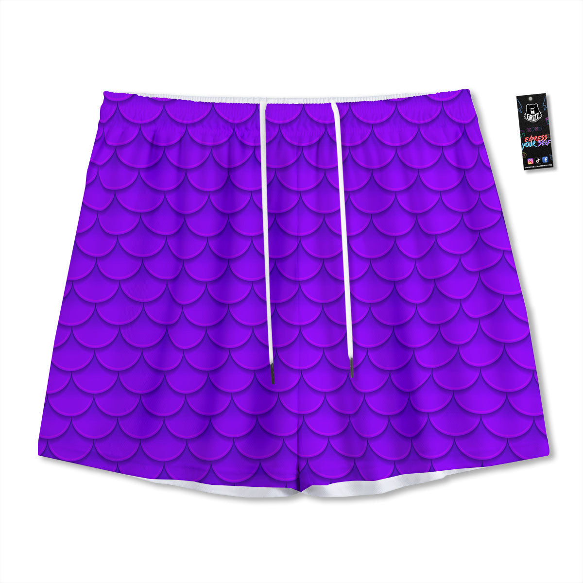 Mermaid Scales Purple Print Pattern Mesh Shorts