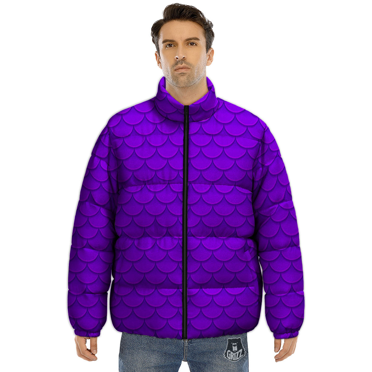 Mermaid Scales Purple Print Pattern Puffer Jacket-grizzshop