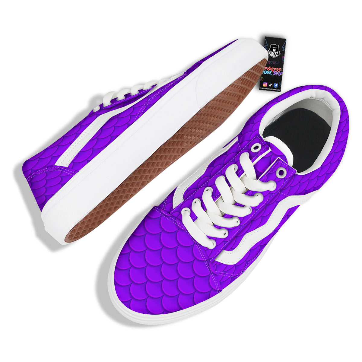 Mermaid Scales Purple Print Pattern Skate Shoes-grizzshop