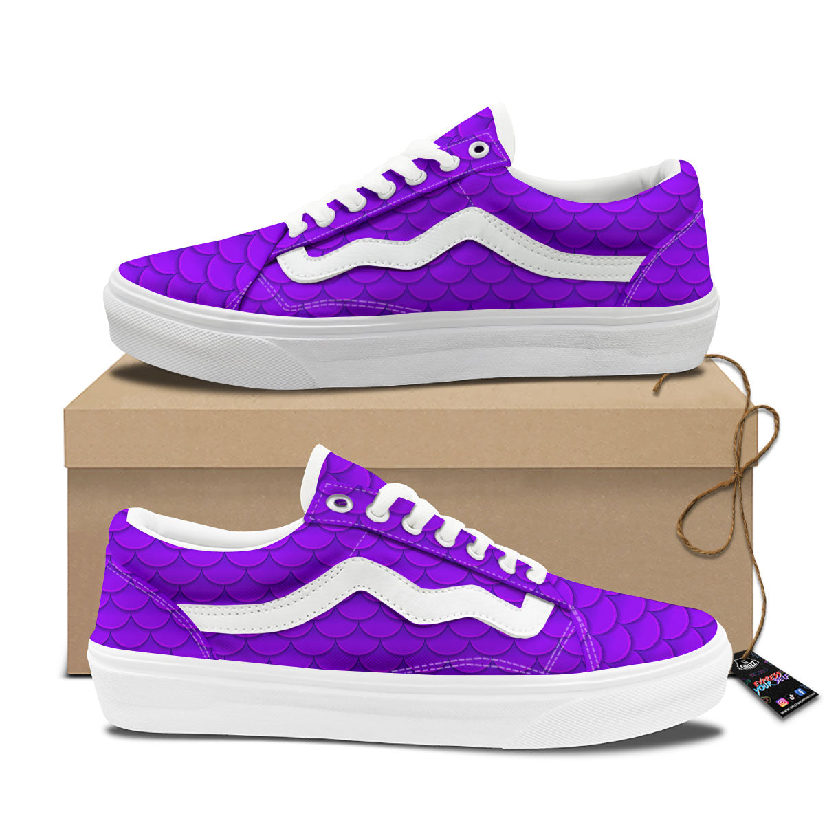 Mermaid Scales Purple Print Pattern Skate Shoes-grizzshop